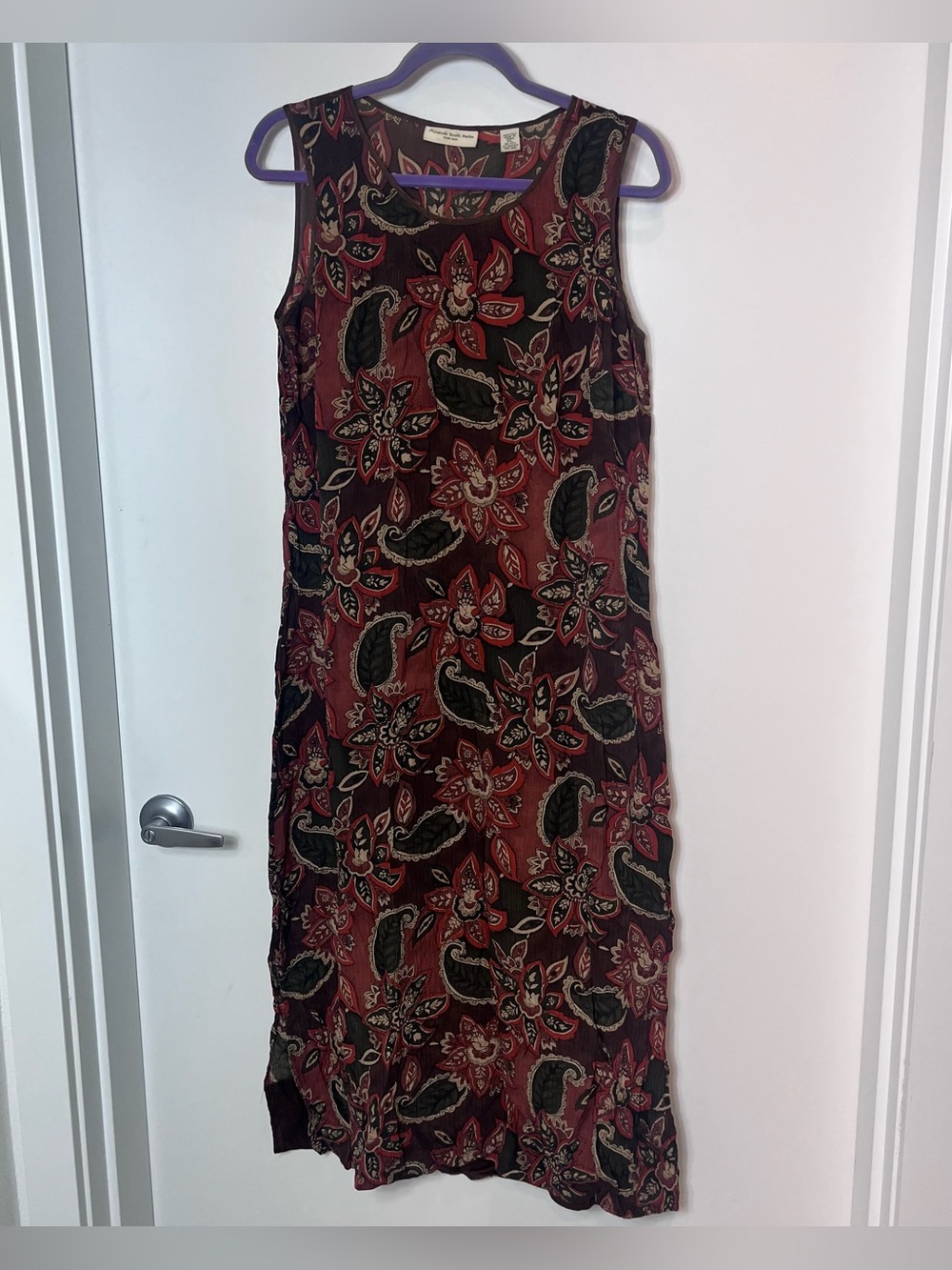 Amanda Smith Pure Silk Sleeveless Paisley Floral Maxi Dress Petite‎ Large